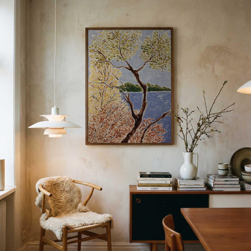 Landschaft mit Herbstsee Poster