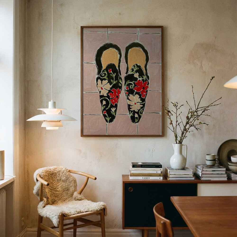 Poster mit eleganten Blümchenslippern