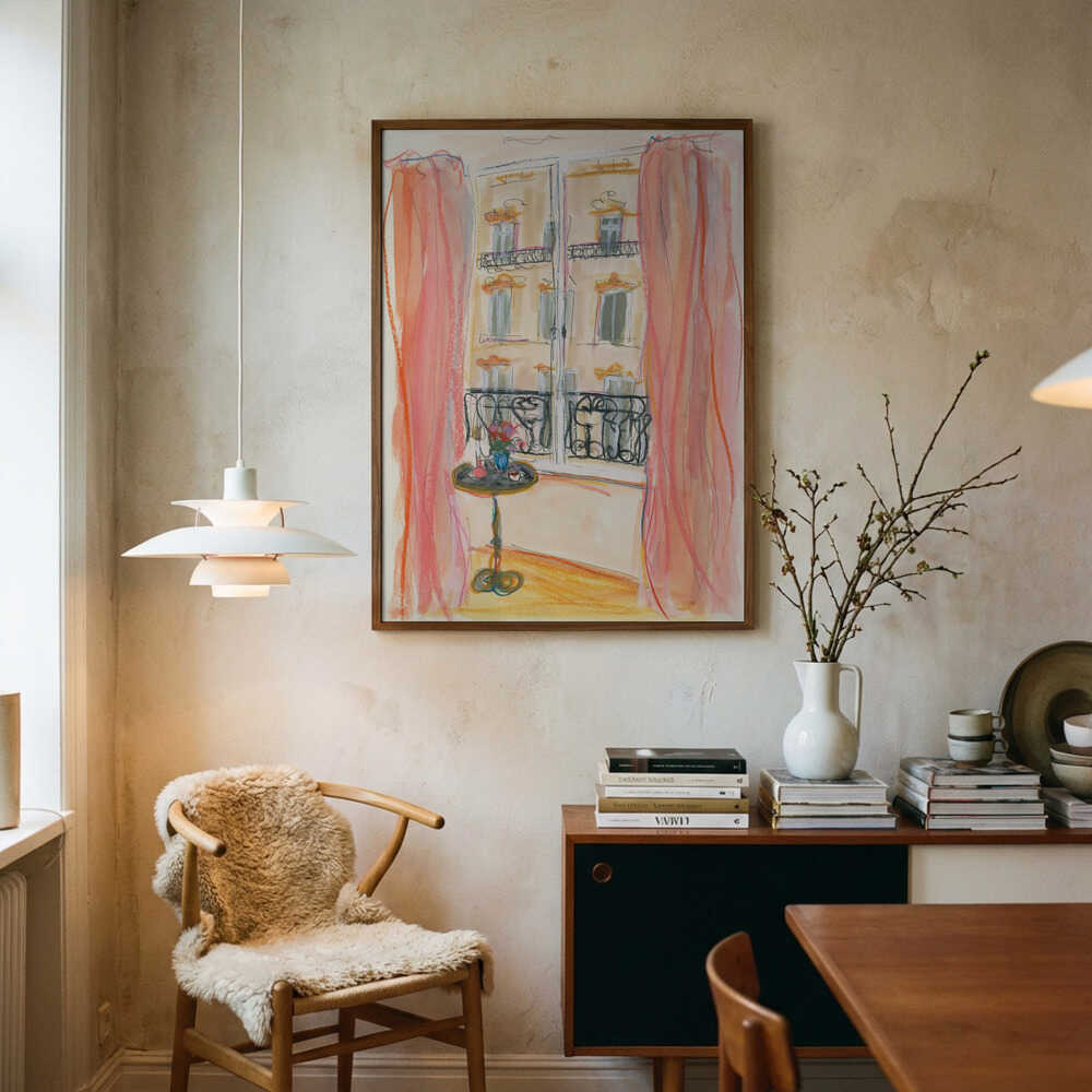 Illustration eines Pariser Fensterausblicks Poster