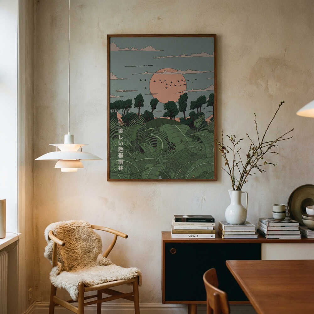 Japanischer tropischer Sonnenuntergang Poster