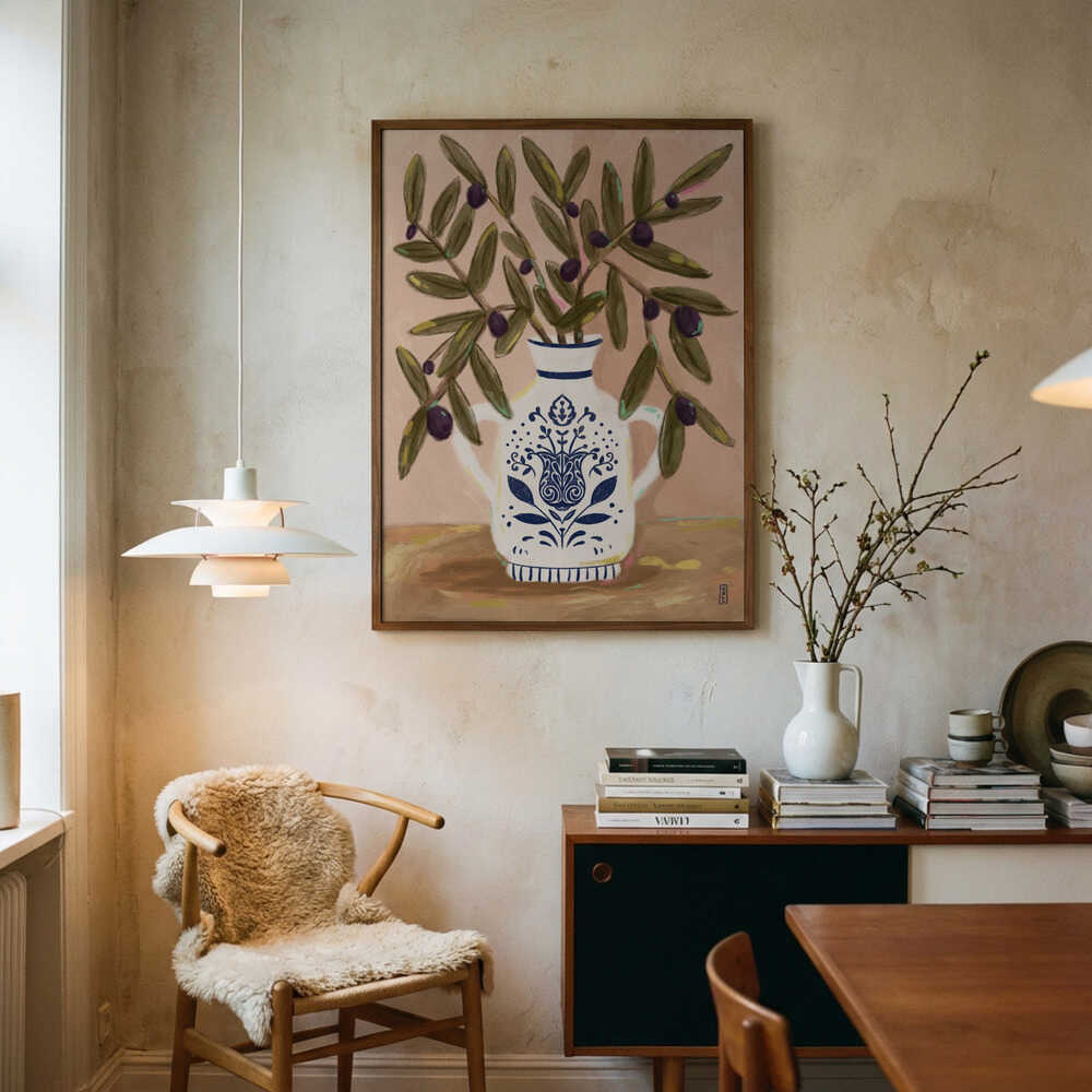 Poster mit Gemälde „Olivenzweige in einem Topf“