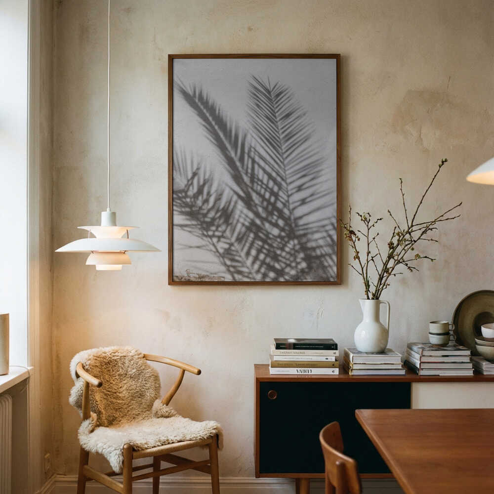 Poster mit sonnenbeschienenen Palmenschatten