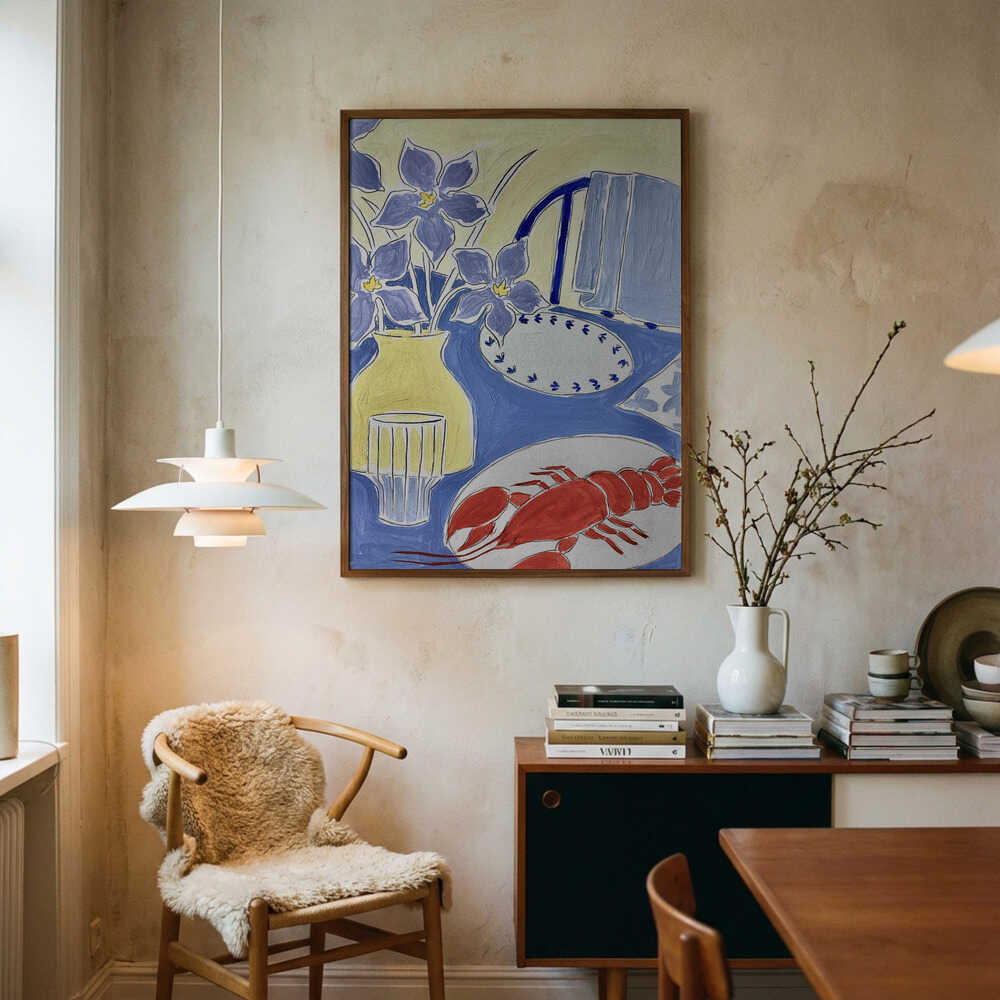 Poster mit gedecktem Tisch und Hummeressen