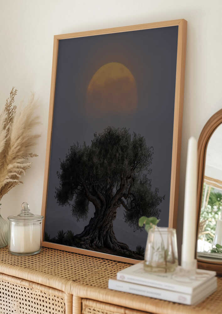 Ancient Olive Tree Moon Poster