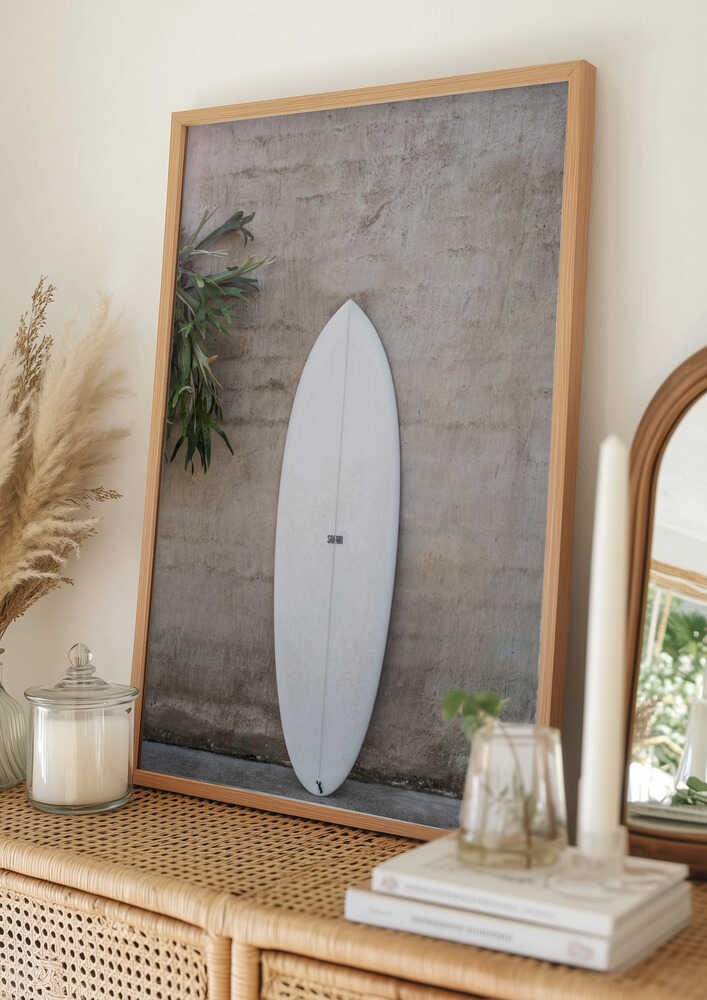 White Surfboard Poster