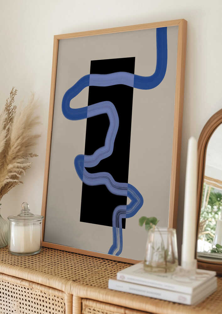 Poster mit fließenden blauen Linien im Rechteck