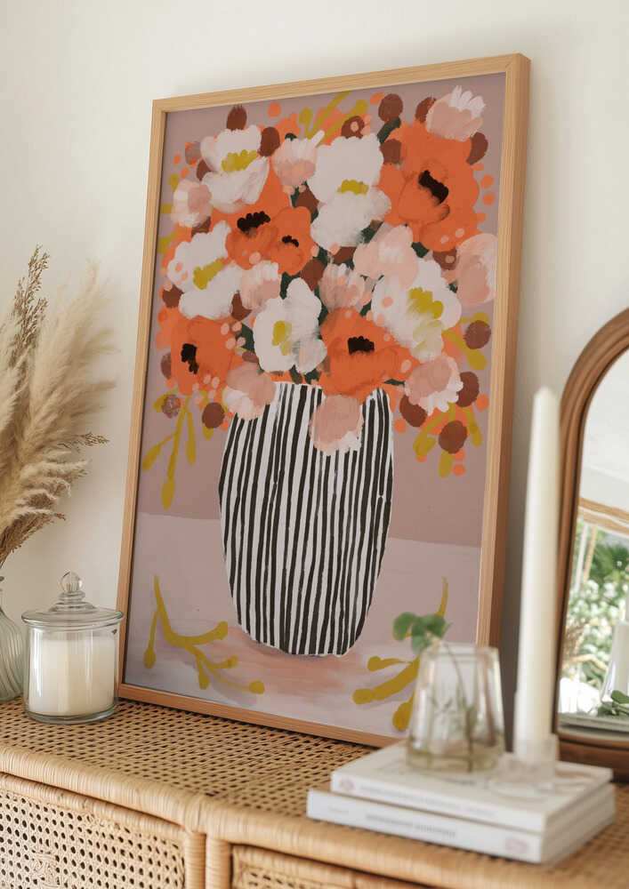 Striped Vase Blooms Poster