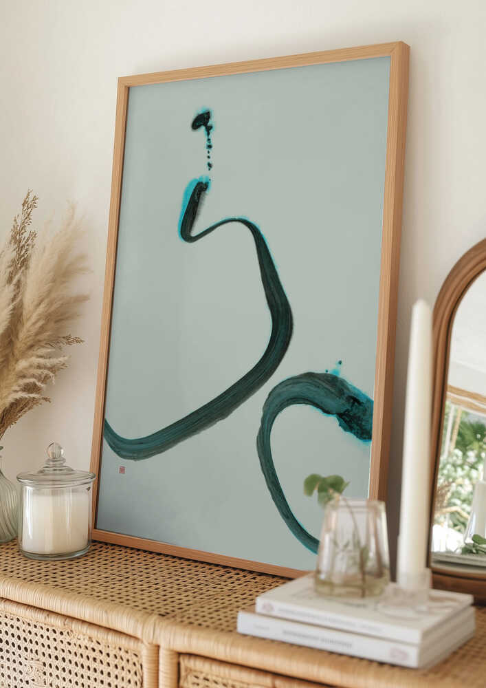 Poster „Fließende aquamarinblaue Tintenstriche“