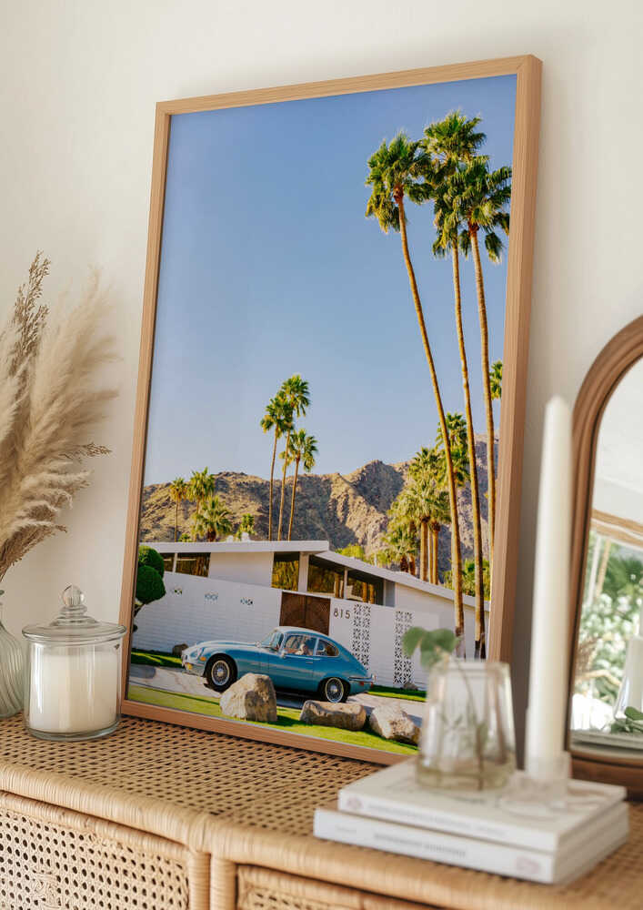 Midcentury Modern Blue Car Poster