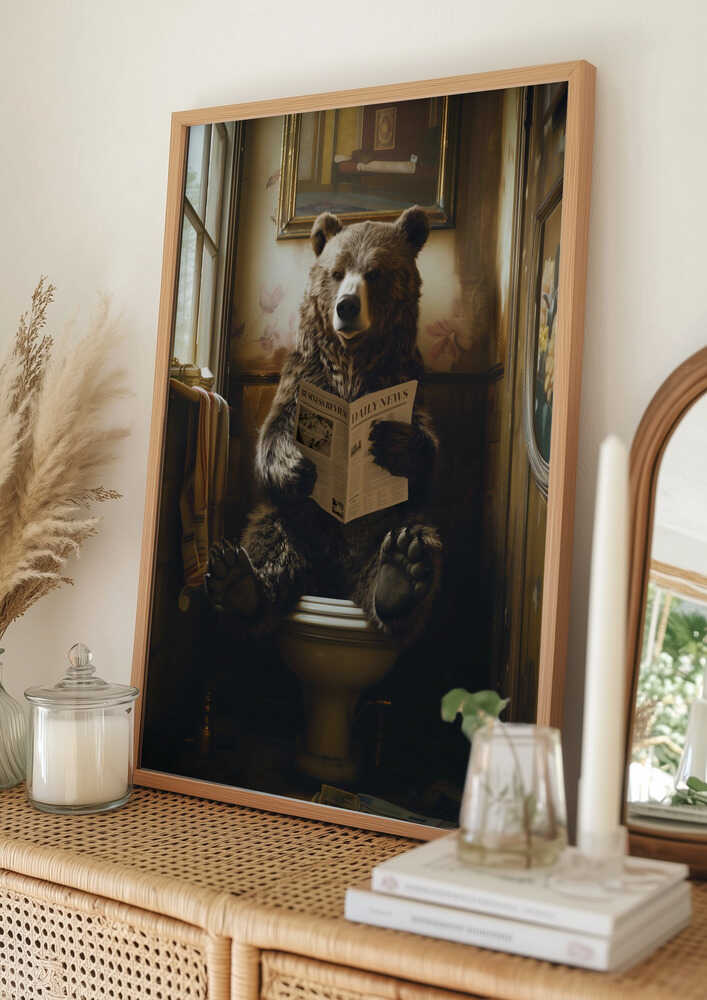 Bear Reading Newspaper Poster