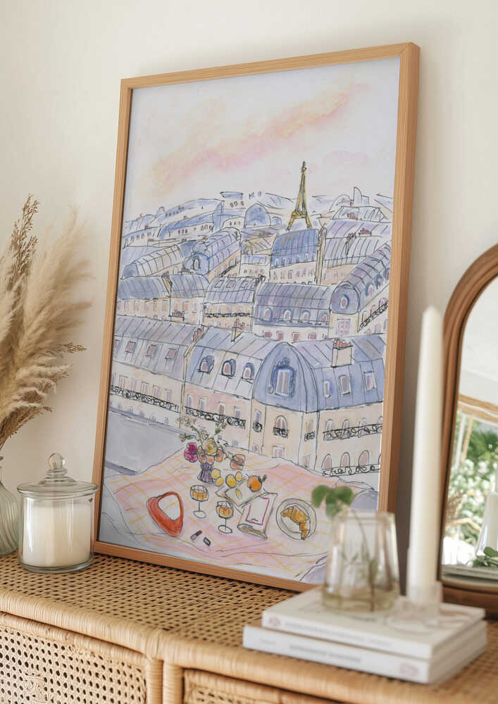 Parisian Rooftop Picnic With Eiffel Tower Views Poster