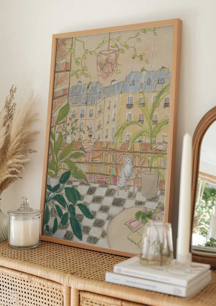 Antique Parisian Book Store Cat Poster