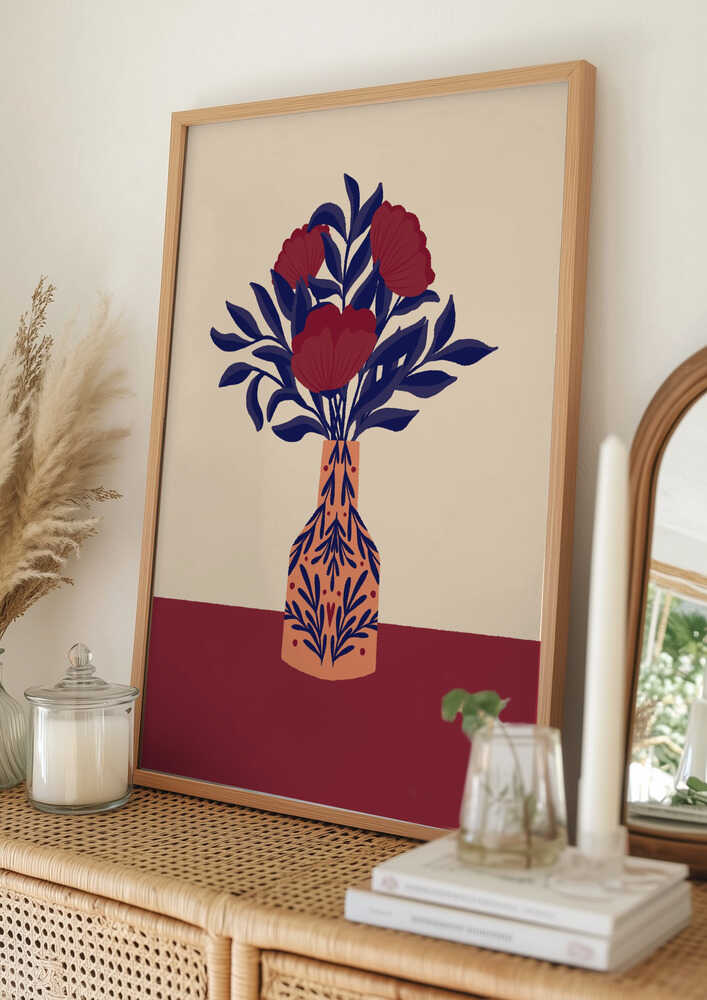 Poster mit burgunderroten Mohnblumen in einer Vase