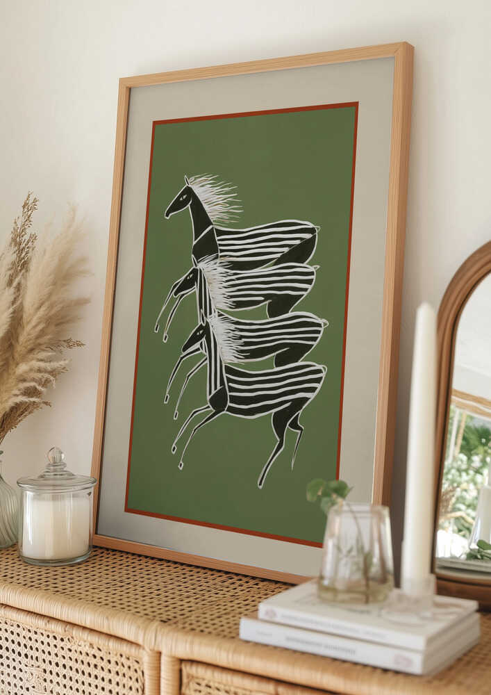 Laufende Zebras in Grün – Poster