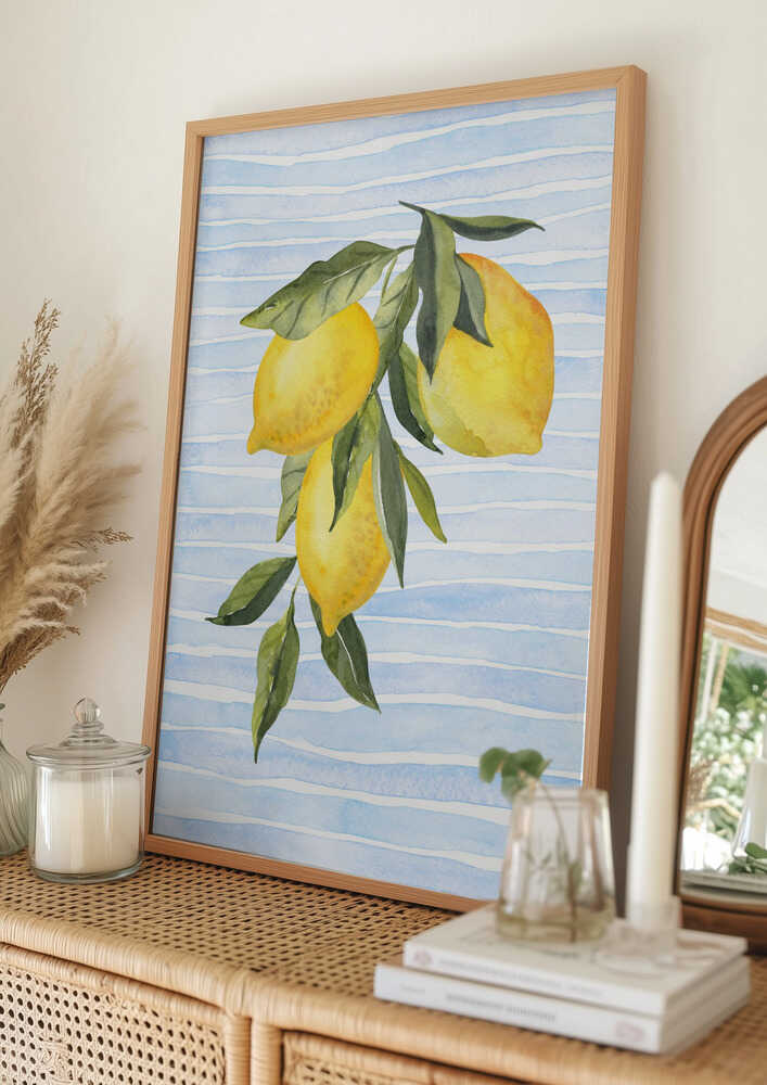 Lemons on Stripes Watercolor Poster