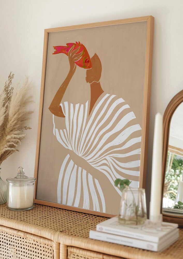 Frau bewundert Fische – Poster