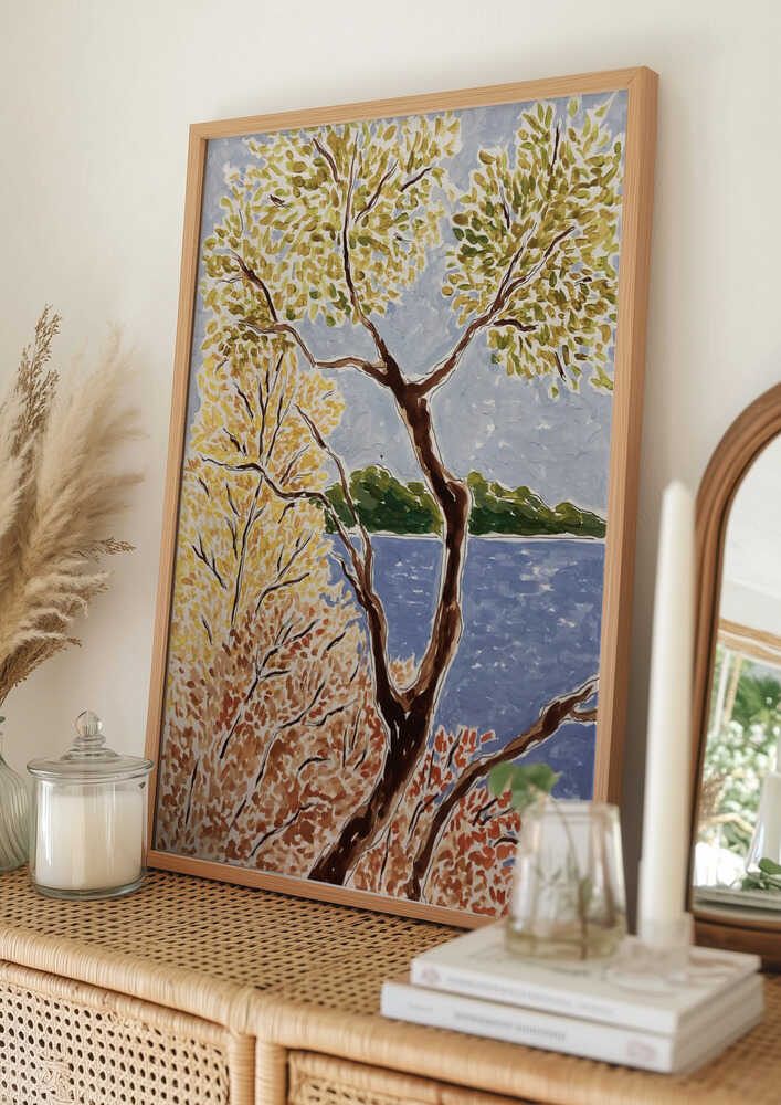 Landschaft mit Herbstsee Poster