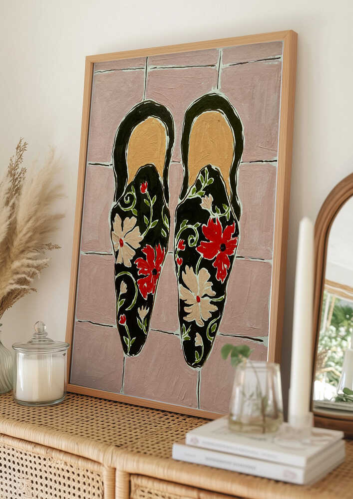 Poster mit eleganten Blümchenslippern