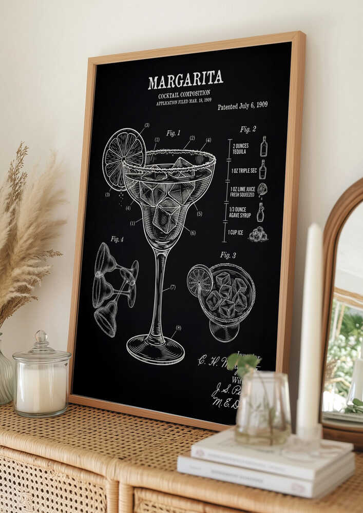 Poster mit dem Patent für einen Margarita-Cocktail