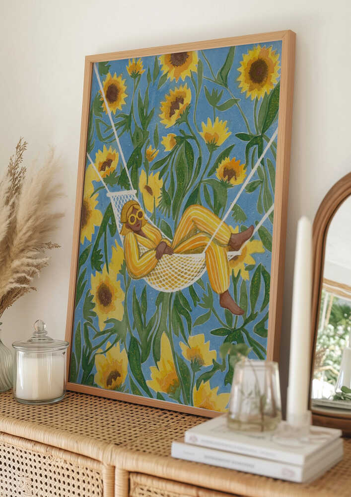 Relaxing Among Sunflowers Poster