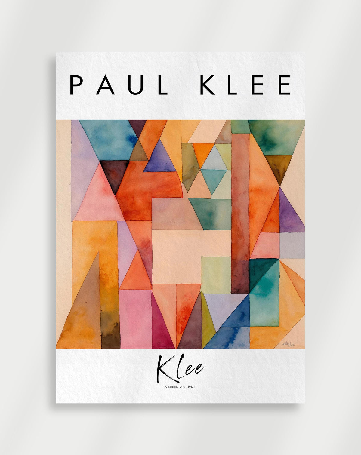 Geometric abstract poster with triangles and soft color blocks in Klee style