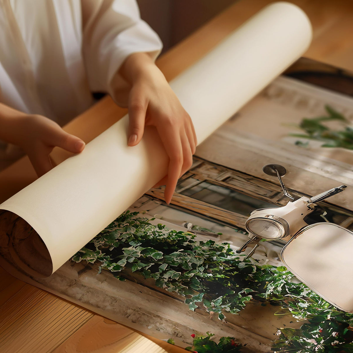 Poster mit beigefarbenem Roller