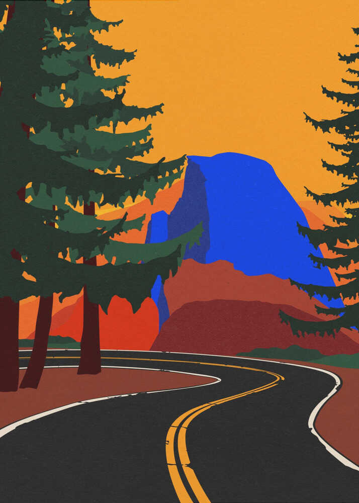 Poster mit der Clacier Road und Half Dome