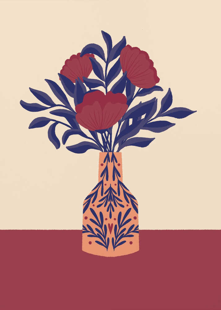 Poster mit burgunderroten Mohnblumen in einer Vase