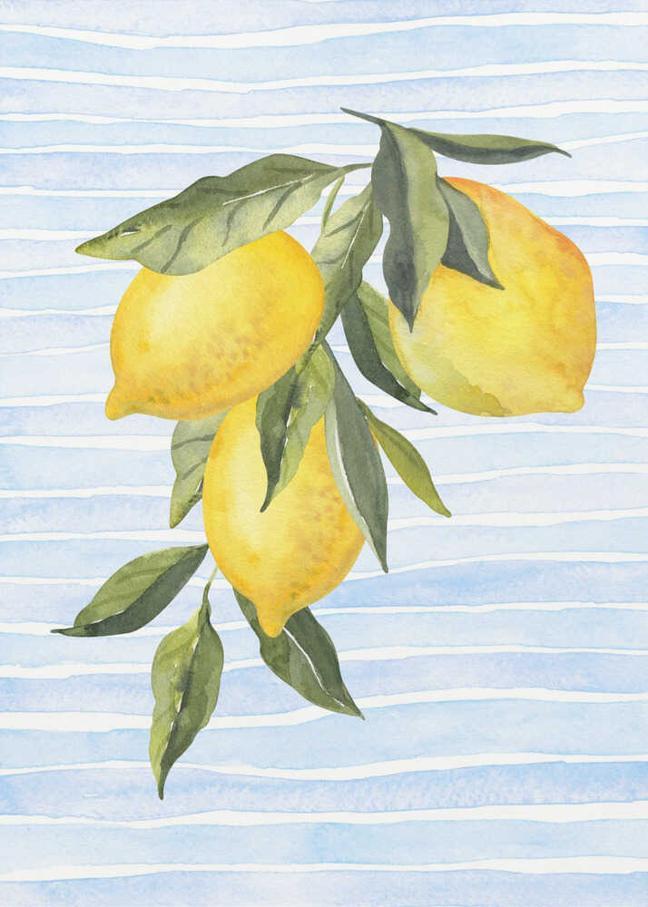 Lemons on Stripes Watercolor Poster