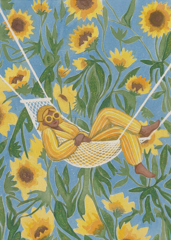 Entspannung zwischen Sonnenblumen Poster