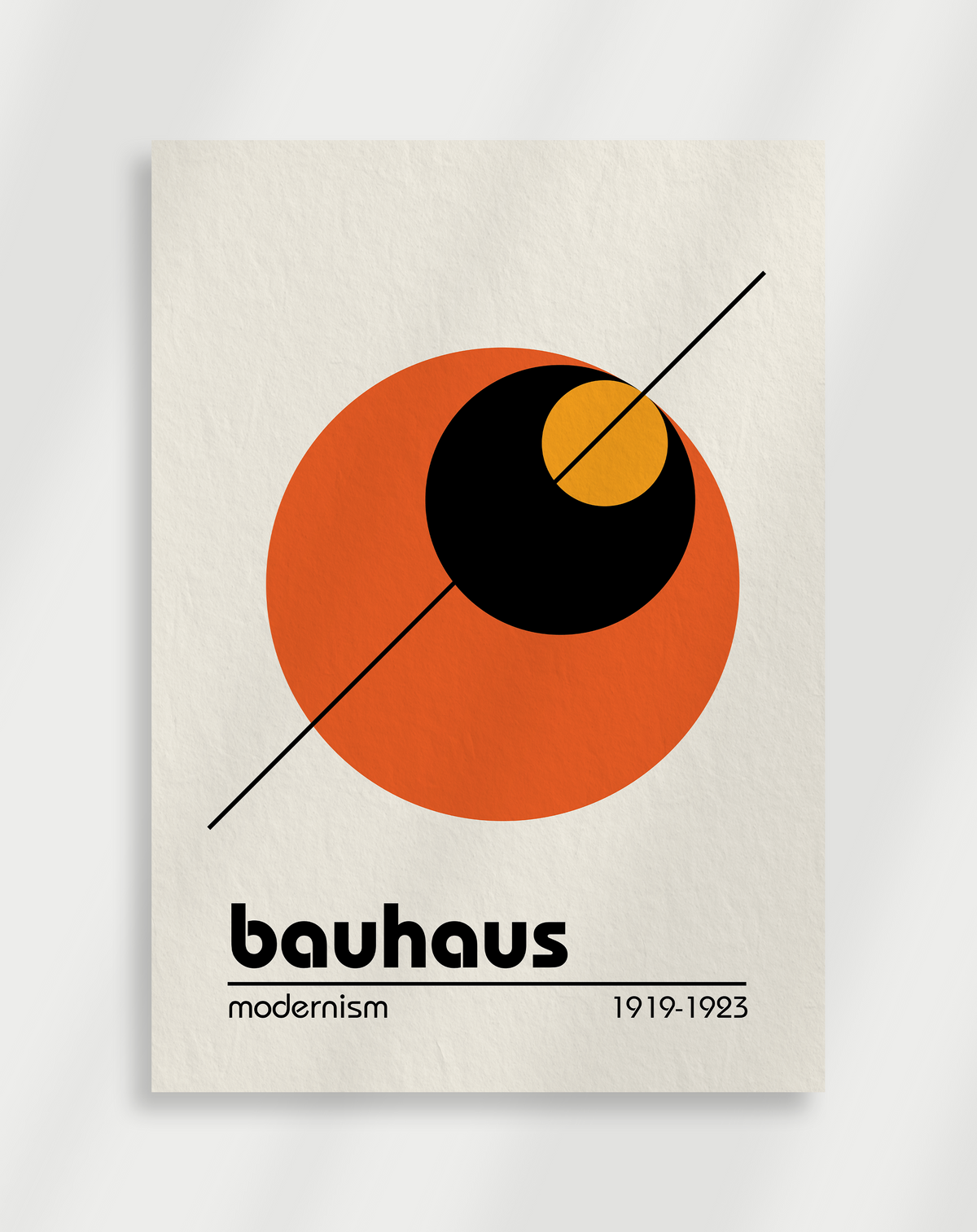 Bauhaus-Poster mit schwarzem und orangefarbenem Kreis