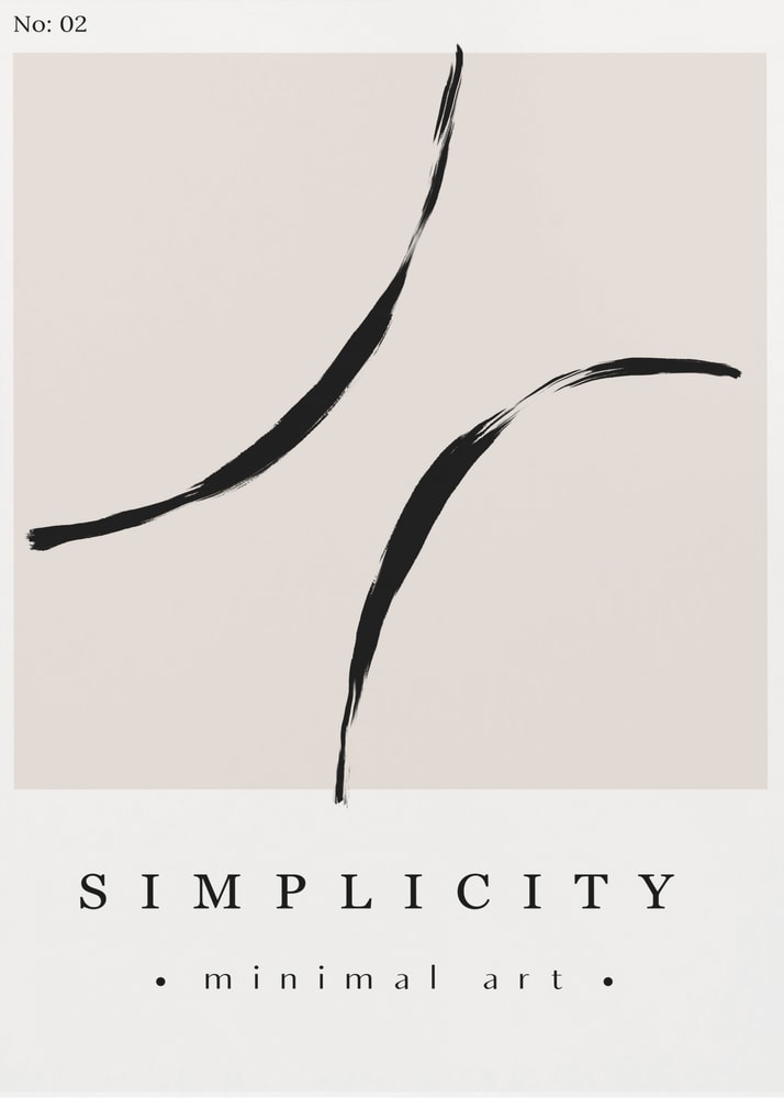 Simplicity minimal art no02 poster with a minimalist abstract composition of black brushstroke lines labeled Simplicity