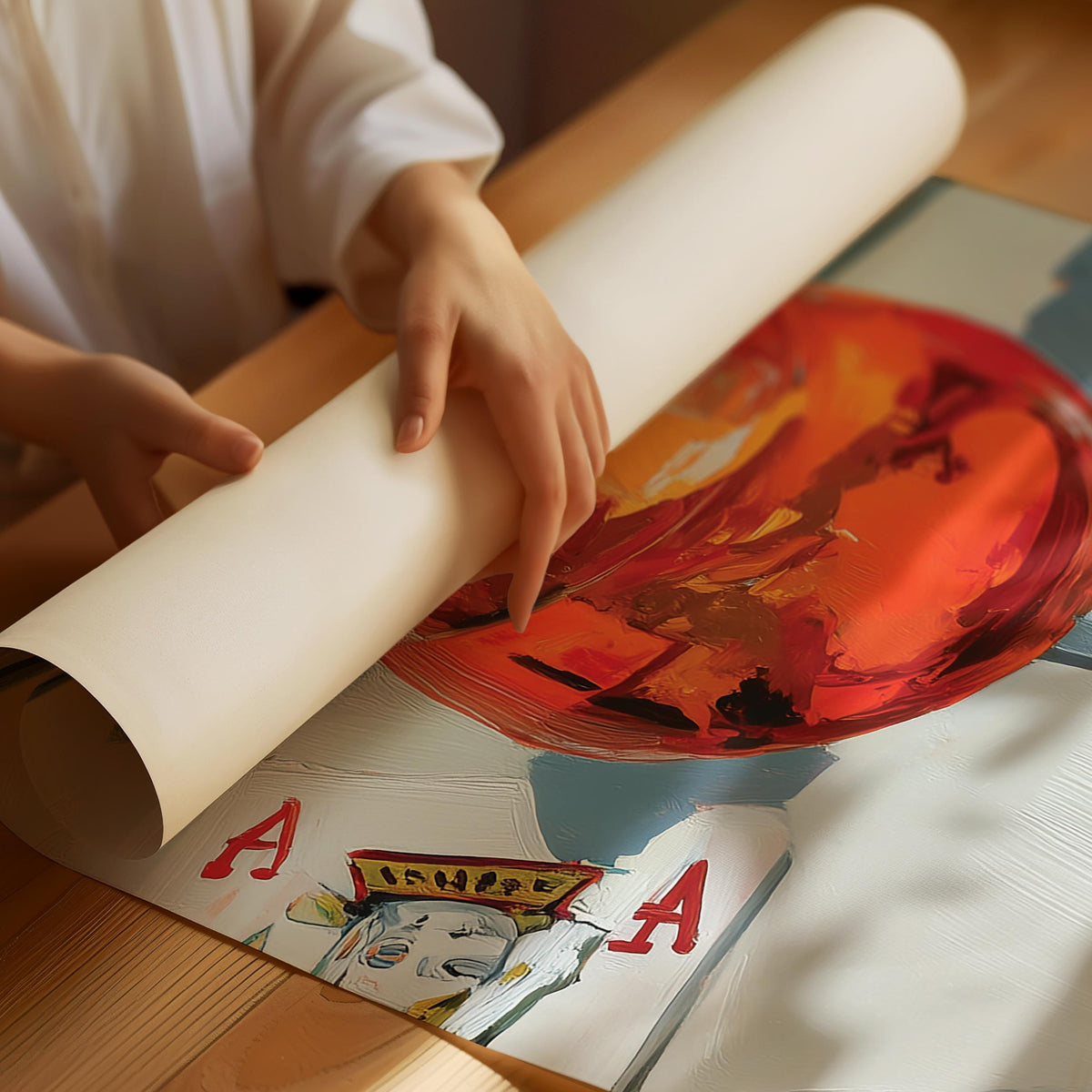 Poster mit einem Glas rotem Cocktail und Spielkarten