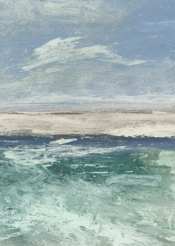 Textured seascape painting poster with a textured abstract painting of a seascape with blue sky and green-blue waves