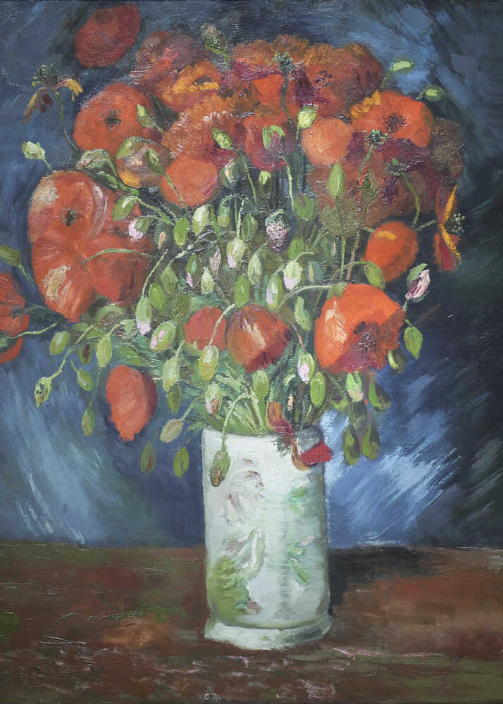 Vincent van Gogh Vase with Red Poppies wall art with orange poppies in a white vase, 1886