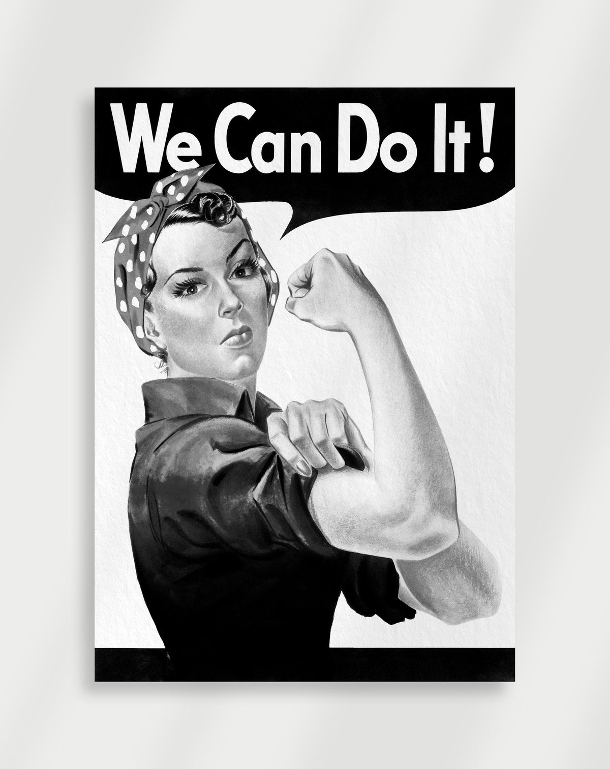 We Can Do It poster with the Rosie the Riveter illustration and the text We Can Do It