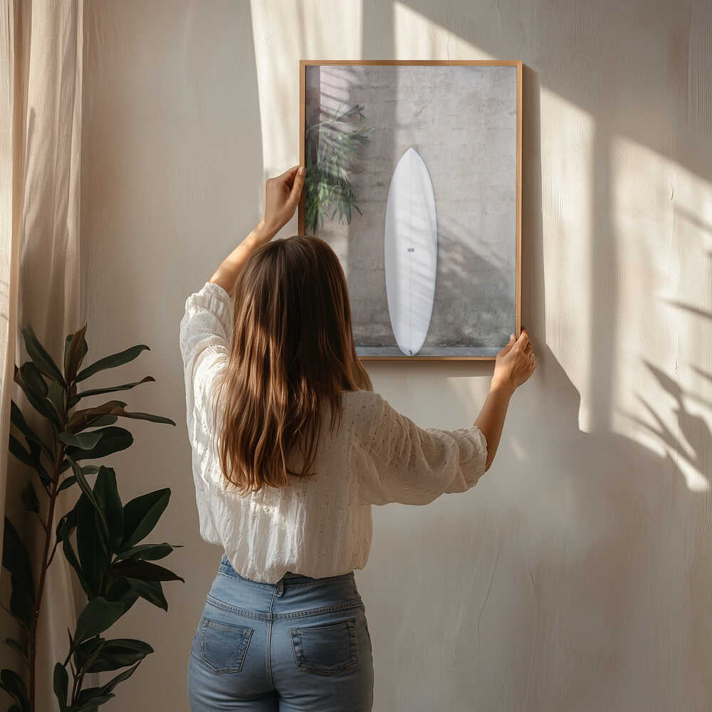 White Surfboard Poster