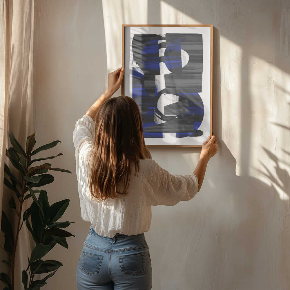 Markante blaue abstrakte Formen Poster