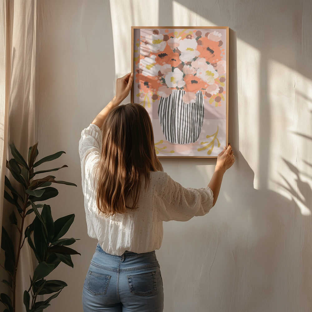 Striped Vase Blooms Poster