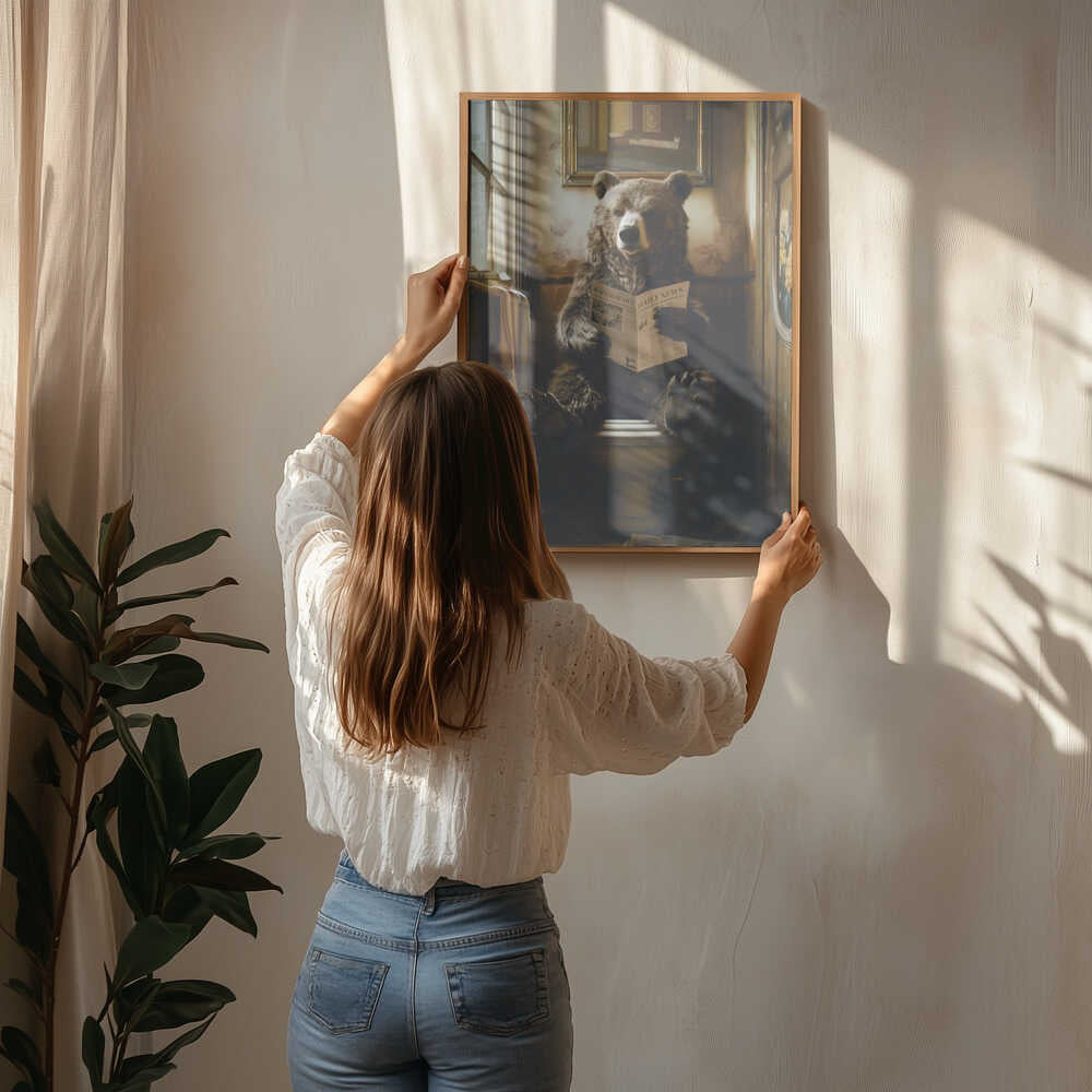 Bear Reading Newspaper Poster