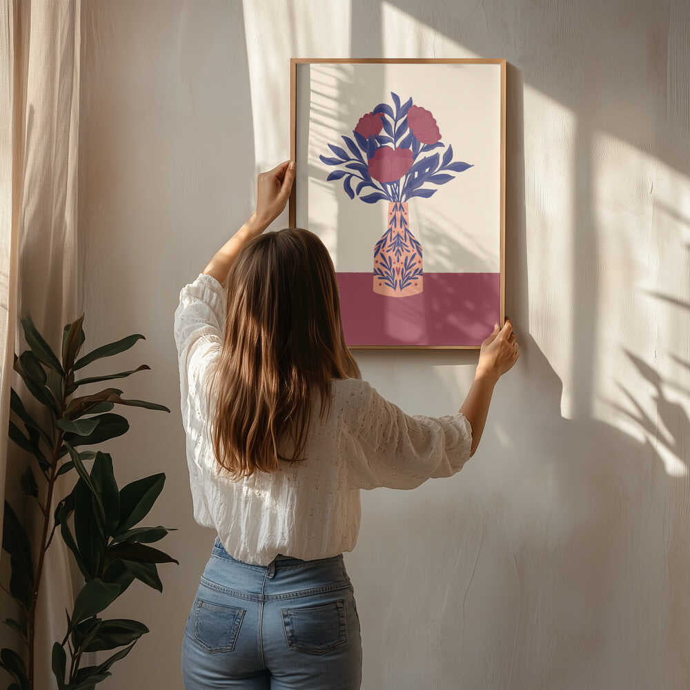 Poster mit burgunderroten Mohnblumen in einer Vase