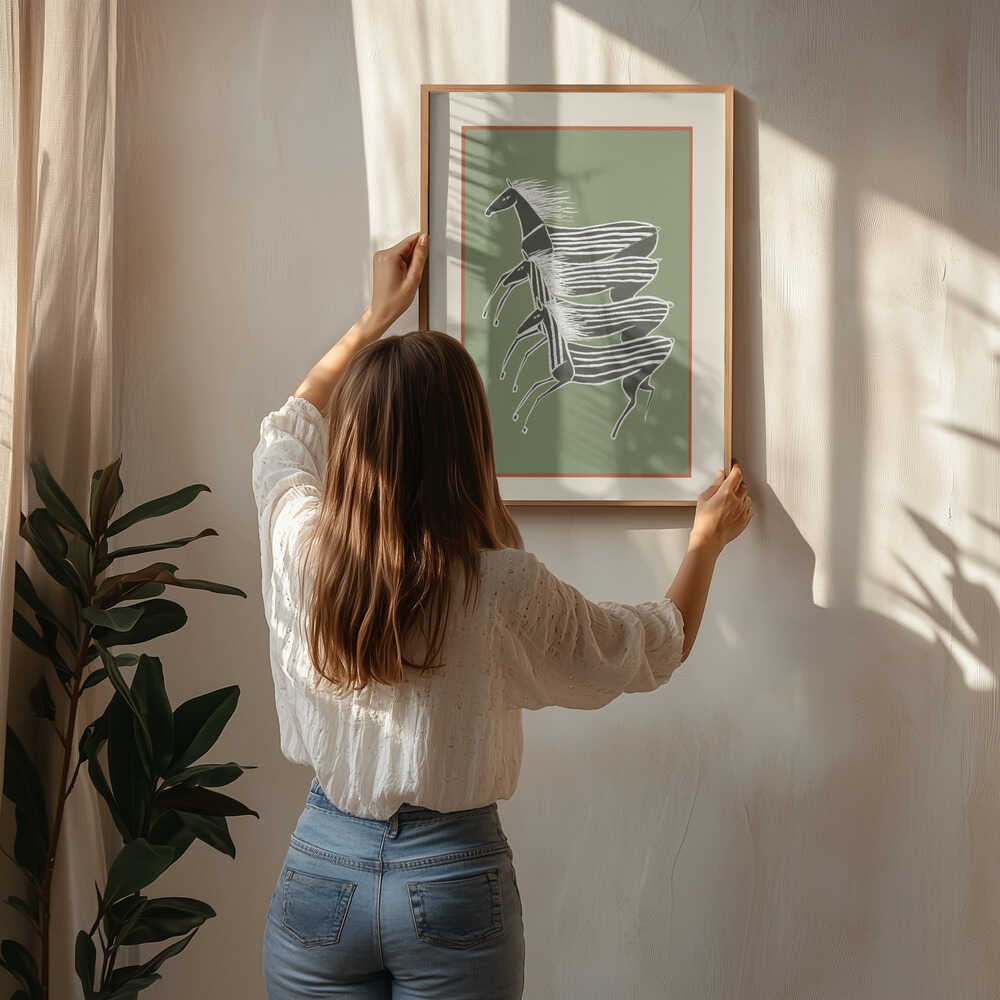 Laufende Zebras in Grün – Poster