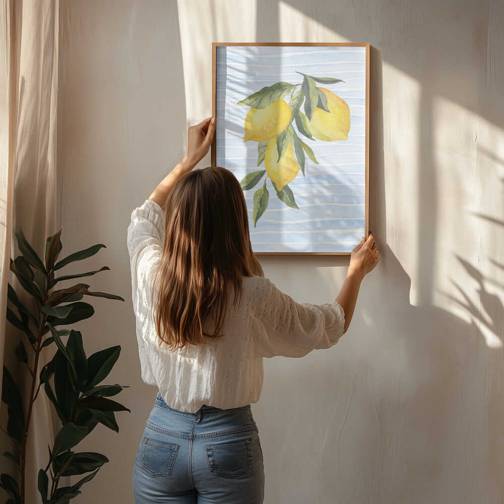 Lemons on Stripes Watercolor Poster