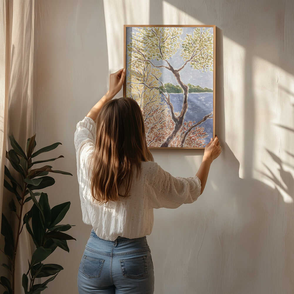 Landschaft mit Herbstsee Poster