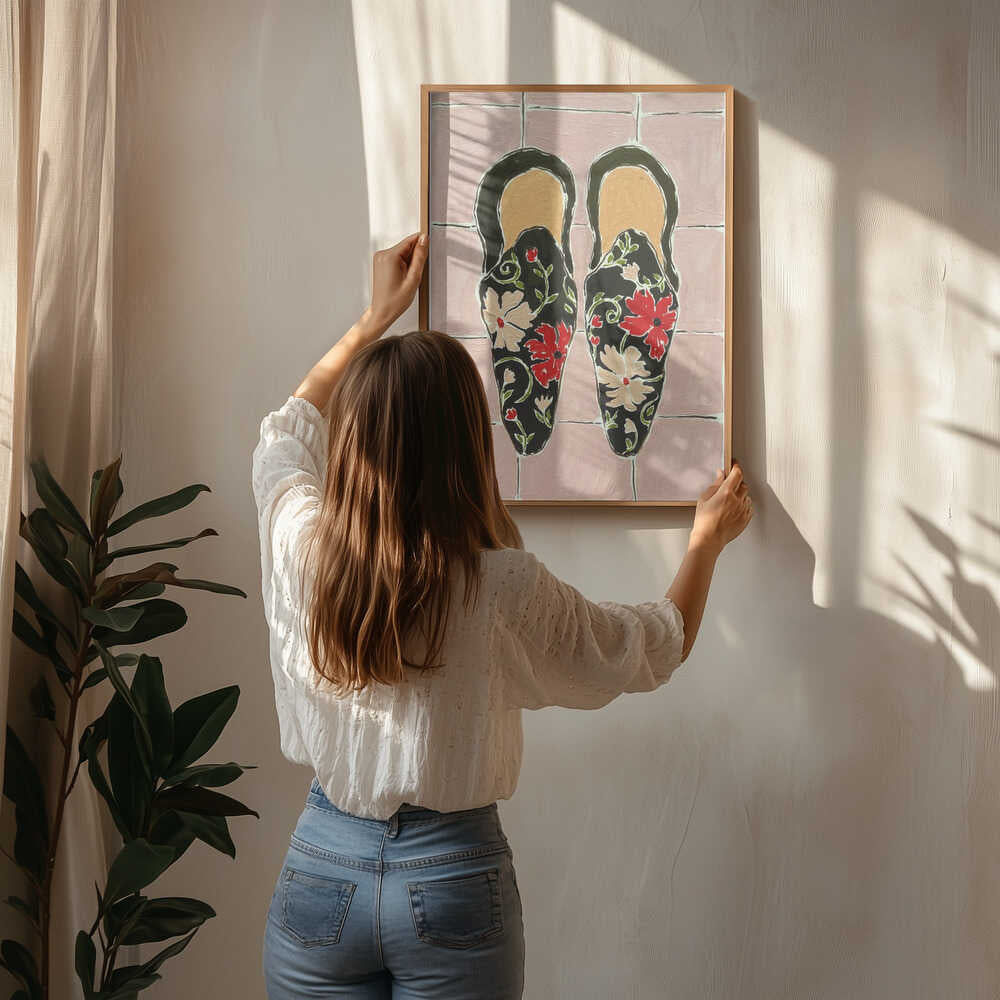 Poster mit eleganten Blümchenslippern