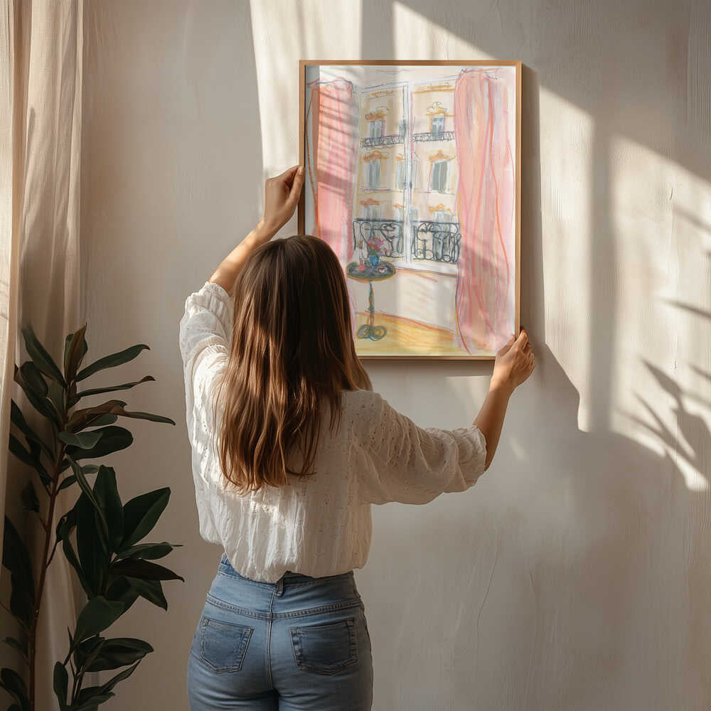Illustration eines Pariser Fensterausblicks Poster