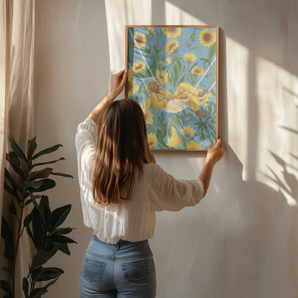 Relaxing Among Sunflowers Poster